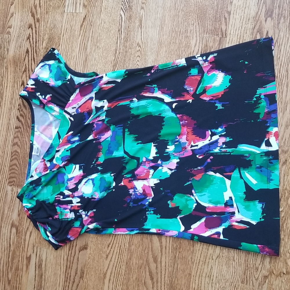 (M) Jockey Person to Person Multicolored Ruched Shoulder Detail Top Bright Cute